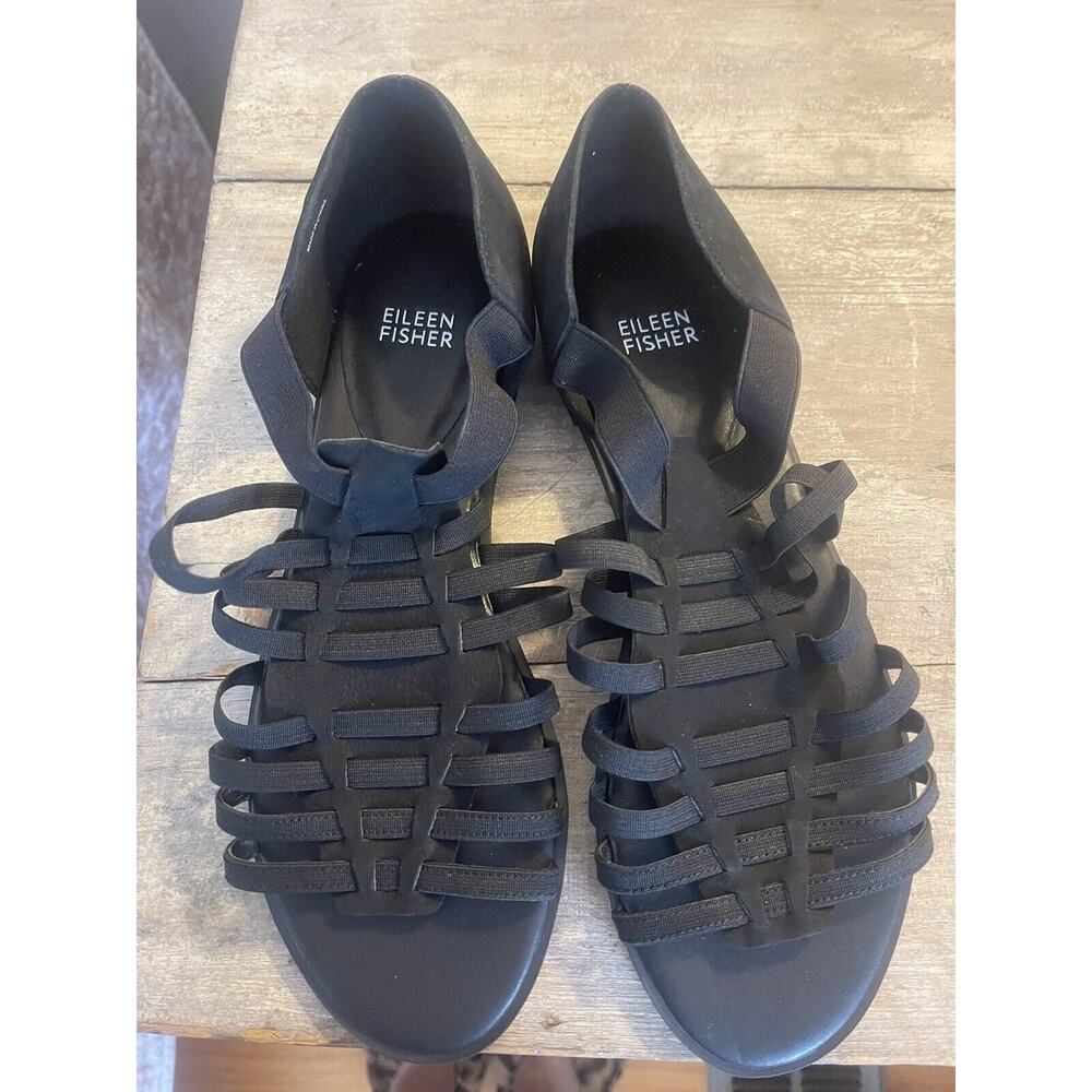 Eileen Fisher Women Rato Elastic Strappy Sandals Size 9.5 Black Flats New